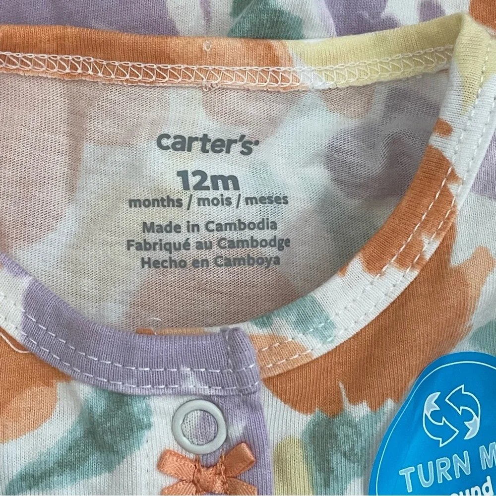Carter's Pastel Floral Baby Romper‎ Girl Size 12m Cotton Snap-Up Cute Girly Chic